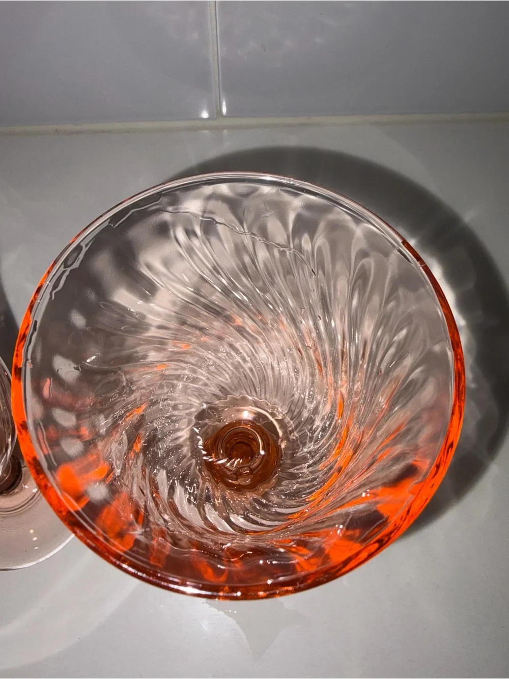 vintage Cristal D'Arques Durand Rosaline Pink Swirl Wine Glass Made In France